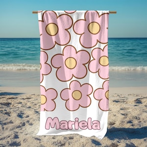 Custom Flower Name Beach Towel,Personalized Beach towel,Bachelorette Beach Towel,Signature Beach Towel For Kids,Vacation Gift,Picnic Towel