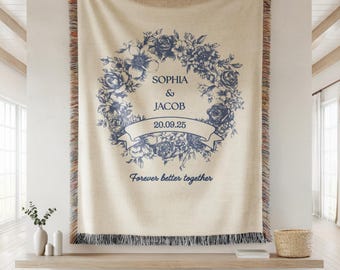 Personalized Wedding Blanket With Names And Date,Custom Couple Gift, Bridal Shower Present, Engagement Keepsake,Anniversary Engagement Throw