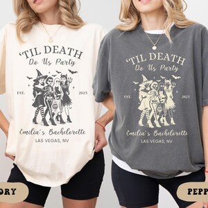 custom Halloween Bachelorette Party Shirt,bachelorette shirt,Til Death Do Us Party Shirt Gothic Bride Bachelorette Tee, Witchy Bachelorette
