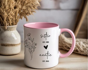 Custom Aunt Mug- New Auntie Pregnancy Announcement Mug, Personalized Sister Baby Reveal Gifts- Promoted to Aunt,Personalized Godmother Gift