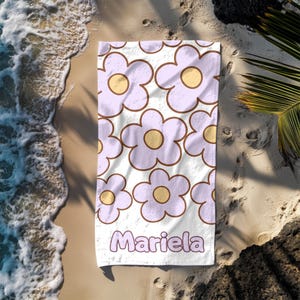 Custom Flower Name Beach Towel,Personalized Beach towel,Bachelorette Beach Towel,Signature Beach Towel For Kids,Vacation Gift,Picnic Towel