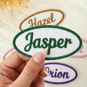 Custom Embroidered Name Patch | Retro Iron On Name Tag | Personalized Vintage Uniform Badge | Oval & Rectangle Jacket Patch