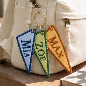 Personalized Pennant Bag Charm, Custom Embroidered Backpack Tag for Kids, Kids Name Keychain, Cute Back to School Gift, Varsity Patch