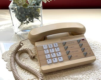 Vintage 80s Beige Retro Push Button Desktop Phone Northern Telecom - Made in Canada