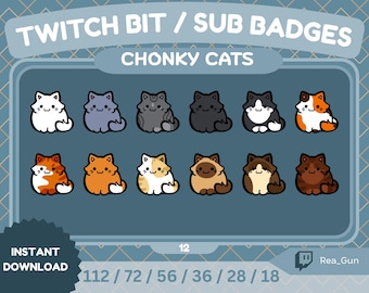 12 Chonky Cats Twitch Sub Badges | Bit Badges | Channel Points | Emotes | Streamer Badges | Twitch, Youtube, Discord