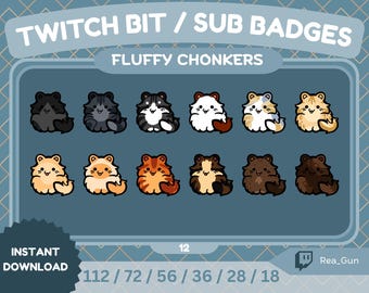 12 Fluffy Chonkers Twitch Sub Badges | Bit Badges | Channel Points | Emotes | Streamer Badges | Twitch, Youtube, Discord