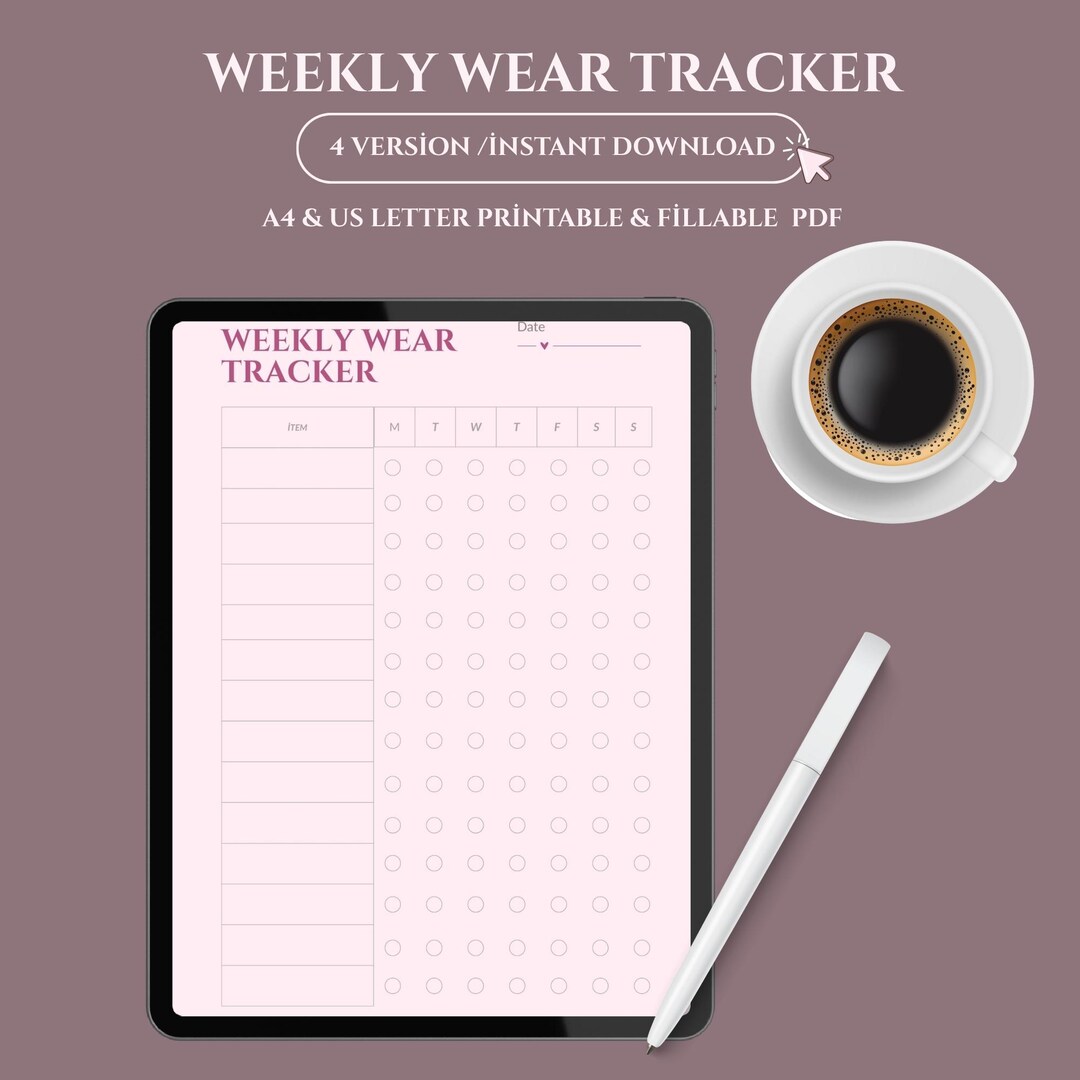 Digital Weekly Wear Tracker for Fashion Capsule Wardrobes Digital ...