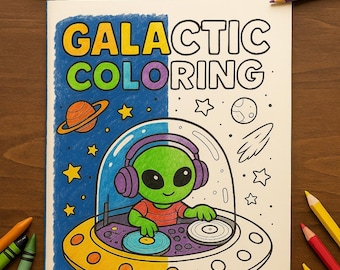 Alien Coloring Book, 50 Printable Galactic Space Pages (Digital Download PDF)