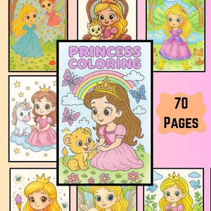 Princess Coloring Book: 70 Printable Fantasy Pages, Unicorns & Castles (Digital Download PDF)
