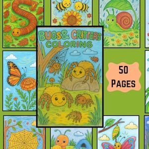 Bugs Insects & Critters Coloring Book 50 Printable Pages (Digital PDF Download)