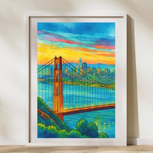 San Francisco Watercolor Print: Golden Gate Bridge, Coastal Art (Digital Download)
