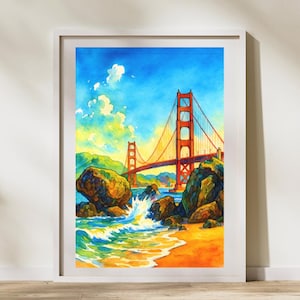 Golden Gate Bridge Watercolor Print: San Francisco Coastal Art (Digital Download)