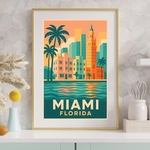 Miami Art Deco Print: Coastal Palm Cityscape (Digital Download)