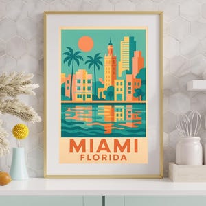 Miami Art Deco Print: Coastal Palm Tree Skyline (Digital Download 12x18, 24x36in JPGs)