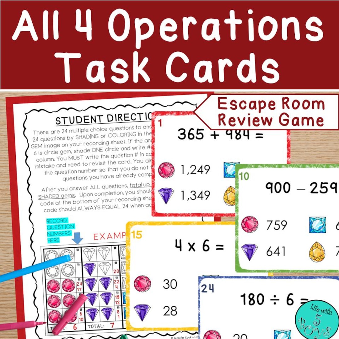 3rd Grade Math Escape Room Task Cards Review Game - Add/subtract ...