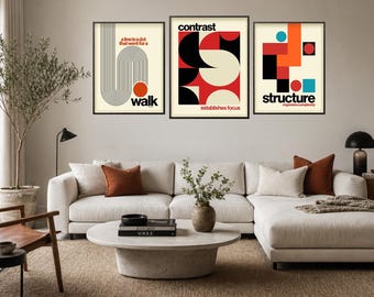 Set van 3 moderne geometrische wanddecoraties | Bauhaus-geïnspireerde prints | Abstracte grafische posters | Foundation Collection