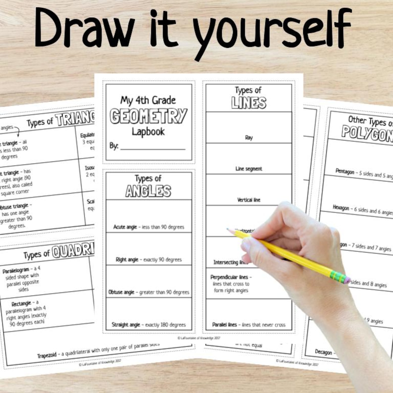 4th Grade Geometry Lapbook Notes Study Guide Lines, Angles, and Shapes ...