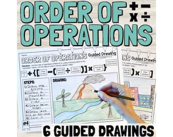 Orden de operaciones PEMDAS Actividad de práctica matemática de dibujo guiado