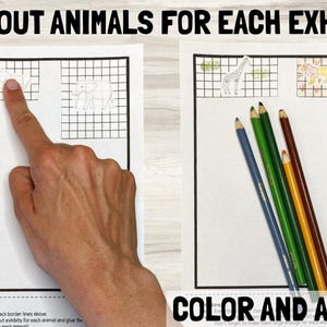 May include: A printable activity sheet with instructions to "Cut Out Animals for Each Exhibit" and "Color and Add Scenery". The sheet includes a grid with images of a giraffe, a group of animals, and an elephant.