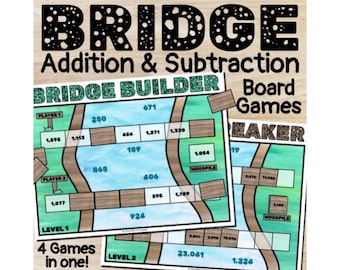 Zusätzlich und Subtrahierend Standardalgorythmus 4 Mathe-Brettspiele Bridge Themed