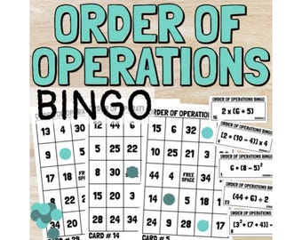 Orden de operaciones 4 Juegos de bingo de práctica de matemáticas PEMDAS
