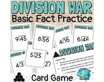 geteiltes Krieg Mathe-Kartenspiel zum Üben der grundlegenden Spaltung von Fakten