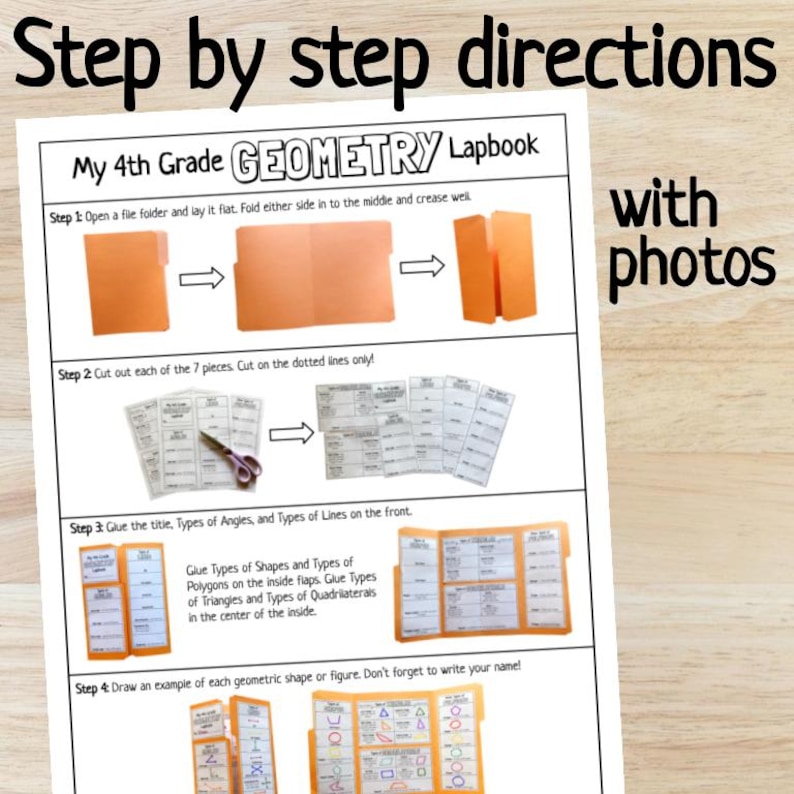 4th Grade Geometry Lapbook Notes Study Guide Lines, Angles, and Shapes ...