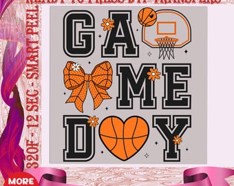 Basketball Game Day Dtf Transfer, Gameday Basketball Coquette Bow Ready To Press, Coquette Basketball Dtf, Basketball Mom Heat Press