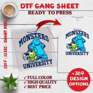 Disney Monster DTF Transfer, Disney Monsters University DTF, Disney Dtf Gang Sheet, Disney Hot Press,Disney Monster Character Ready To Press
