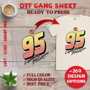 95 Lightining Mcqueen Disney Cars DTF Image Transfer, Disney Cars Pit Crew Ready to Press, Heat Press DTF,Disney Radiator Spring Gang Sheet.