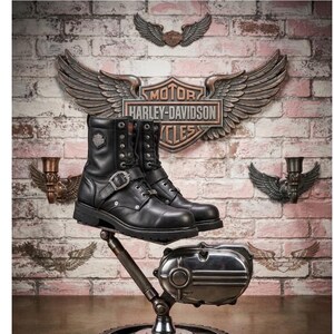 VTG 2000 Harley 13M Leather Riding Boots with Skull Badge, Goodyear welts, Moto Men main image 4