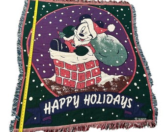 Disney Mickey Mouse Santa Cotton Blanket / 60 X 50  Happy Holidays! Christmas!