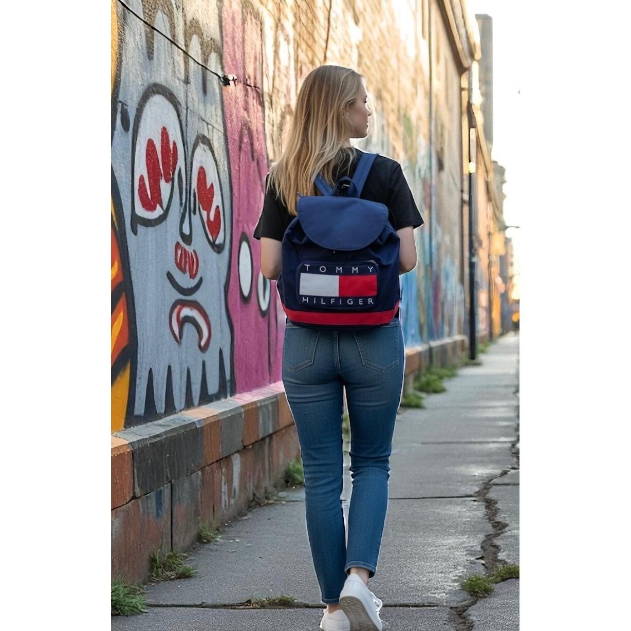 Vintage Y2K Tommy Hilfiger Big Flag Logo Drawstring Backpack  display picture 2