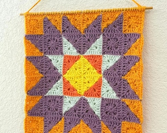 Organic Modern Textile Art - Bursting Star Crochet Wall Hanging – Handcrafted Home Decor (16in x 16in)