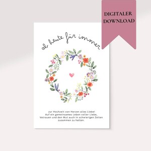 Carte de vœux « Juste comme ça » avec couronne de fleurs et cœur – des vœux affectueux pour chaque occasion.