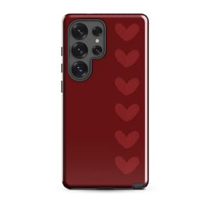 Burgundy Hearts Tough Samsung Case – Minimalist Love Heart Design, Deep Red Aesthetic, Tough Protective Cover, Romantic Gift, 6 Lives Design