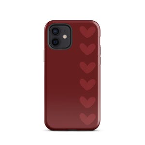 Burgundy Hearts iPhone Case – Minimalist Love Heart Design, Deep Red Aesthetic, Tough Protective Cover, Romantic Gift, 6 Lives Design