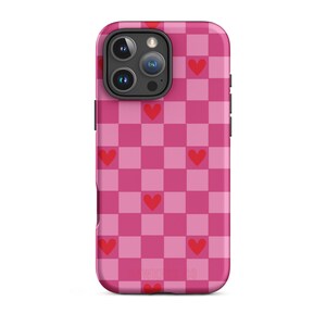Pink Checkered Hearts iPhone Case – Tough Case for iPhone, Y2K Love Aesthetic, Cute Bold Grid Pattern, Fun Girly Tough Phone Cover