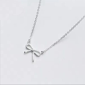 Bow Necklace , Dainty Bow Neclace , 925 Sterling Silver , Silver Bow Necklace , Gift for Her , Ribbon Necklace , Elegant Ribbon Necklace