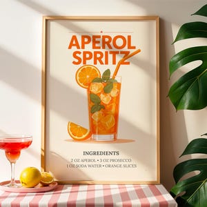 Aperol Spritz Poster Print – Minimalist Retro Cocktail Wall Art | Digital Download for Bar Cart & Kitchen Decor