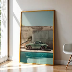 Porsche 911 Wall Art Digital Download – Minimalist Masculine Car Poster, Vintage Sports Car Art, Poolside Photography, Car Guy Gift
