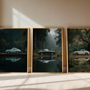Vintage Porsche 911 Forest Print Set: Car Enthusiast Wall Art (Digital Download)