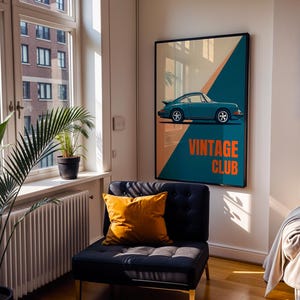 Porsche 911 inspired Poster, Minimalist Porsche Wall Art, Vintage Classic Car Print, Digital Download, Masculine Decor Gift for Car Guy
