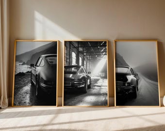 Porsche 911 Poster Set: Black & White Vintage Car Prints (Digital Download)