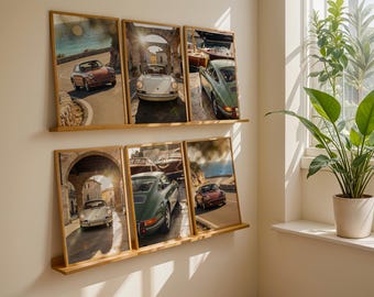Vintage Porsche 911 Poster Bundle (5+1), Mediterranean Coastal Wall Art, Italian Riviera Car Print, Old Money Aesthetic Decor |Digital print