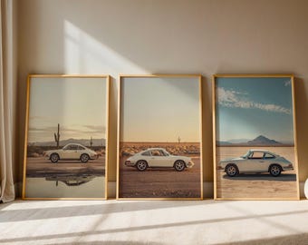 Classic Car Wall Art Set (2+1) • Car Guy Gift • Minimalist Desert Car Prints • Vintage Coupe Printable Poster Bundle | Instant Download