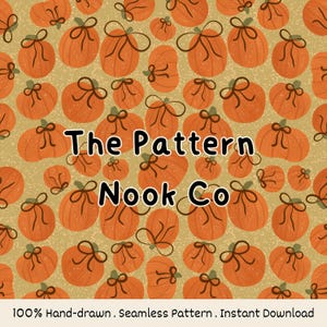 Fall Coquette Pumpkin Seamless Pattern, Pumpkins with Bows Digital File, Autumn Bow and Pumpkins Fabric Design for Surface Printing - Green