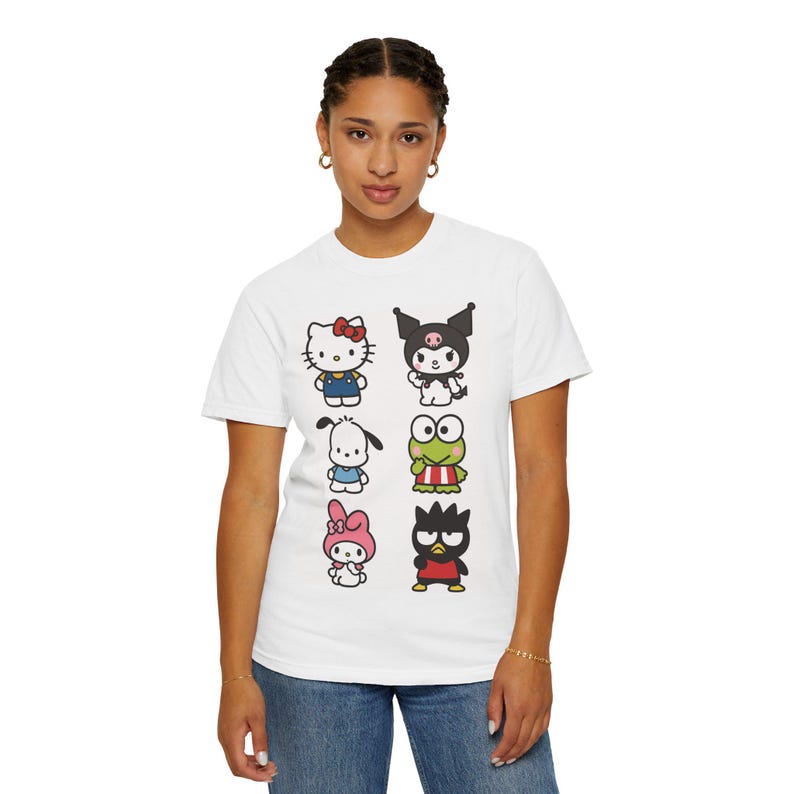 Cute Cartoon Character T-Shirt Hello Kitty Tee Retro Style Shirt Fun Gift Summer Outfit Cute Casual Wear 画像 5