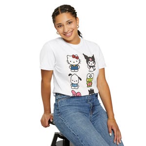 Cute Cartoon Character T-Shirt Hello Kitty Tee Retro Style Shirt Fun Gift Summer Outfit Cute Casual Wear 画像 4