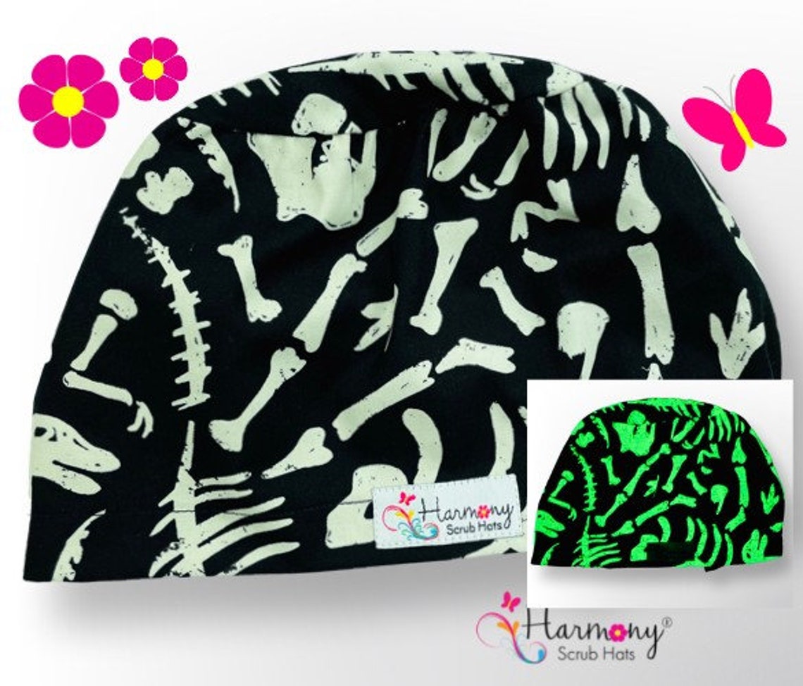 Glow in the Dark Womens Scrub Cap Dino Bones EURO® by Harmony Scrub